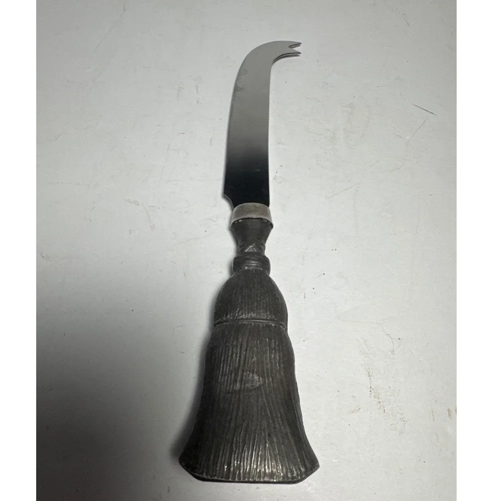Vintage Pewter Handle Cheese Knife Fork Tip Stainless Steel Cheese Server Rustic